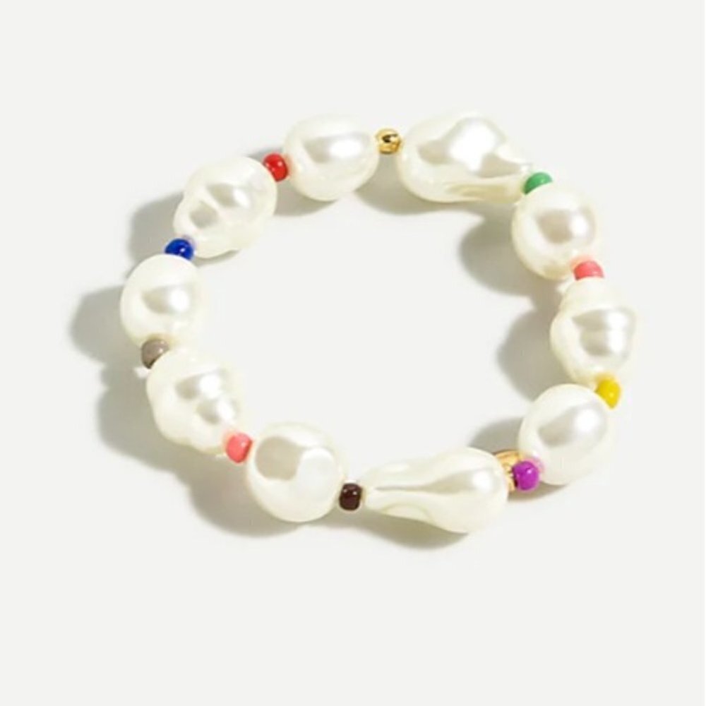 NEW J Crew Blair White/Multicolor Pearl Pop Stretch Bracelet